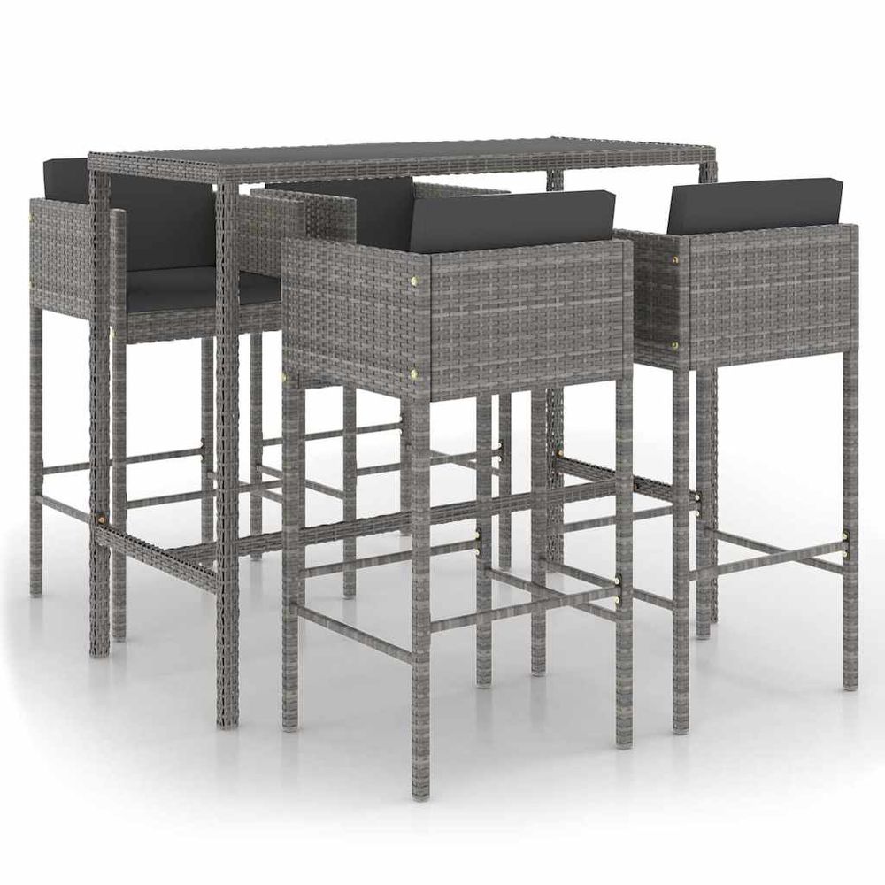 Ensemble de bar de jardin 5 pcs et coussins résine tressée gris