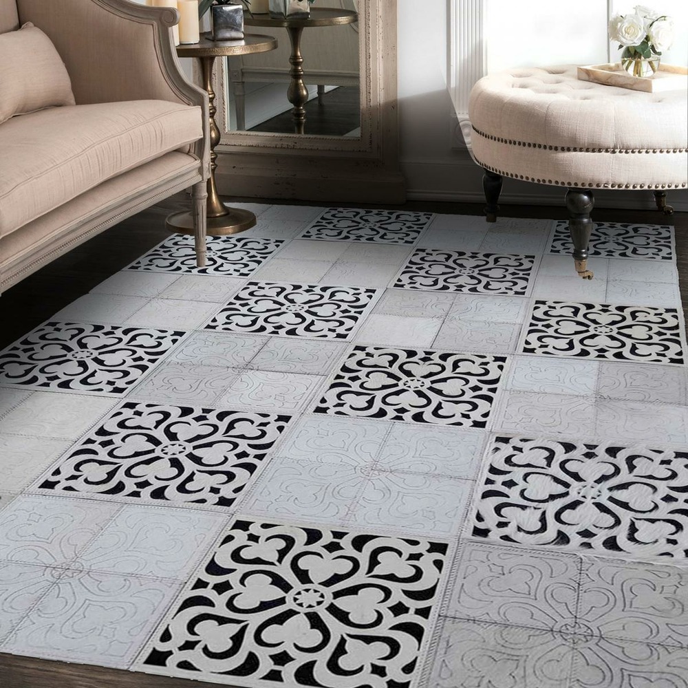 Tapis peau de vache 80x150 kilim fait main noir