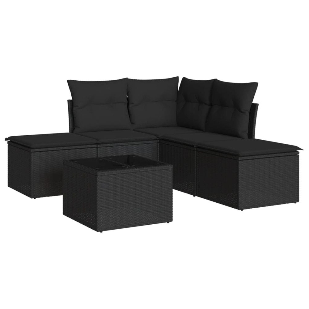 Salon de jardin 6 pcs avec coussins noir résine tressée