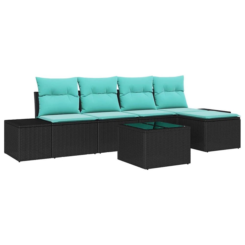 Ensemble de canapé de jardin 6 pc noir polyrotin