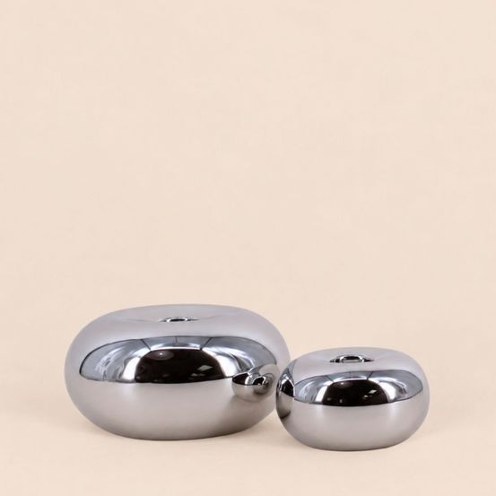Set de 2 bougeoirs en céramique argenté