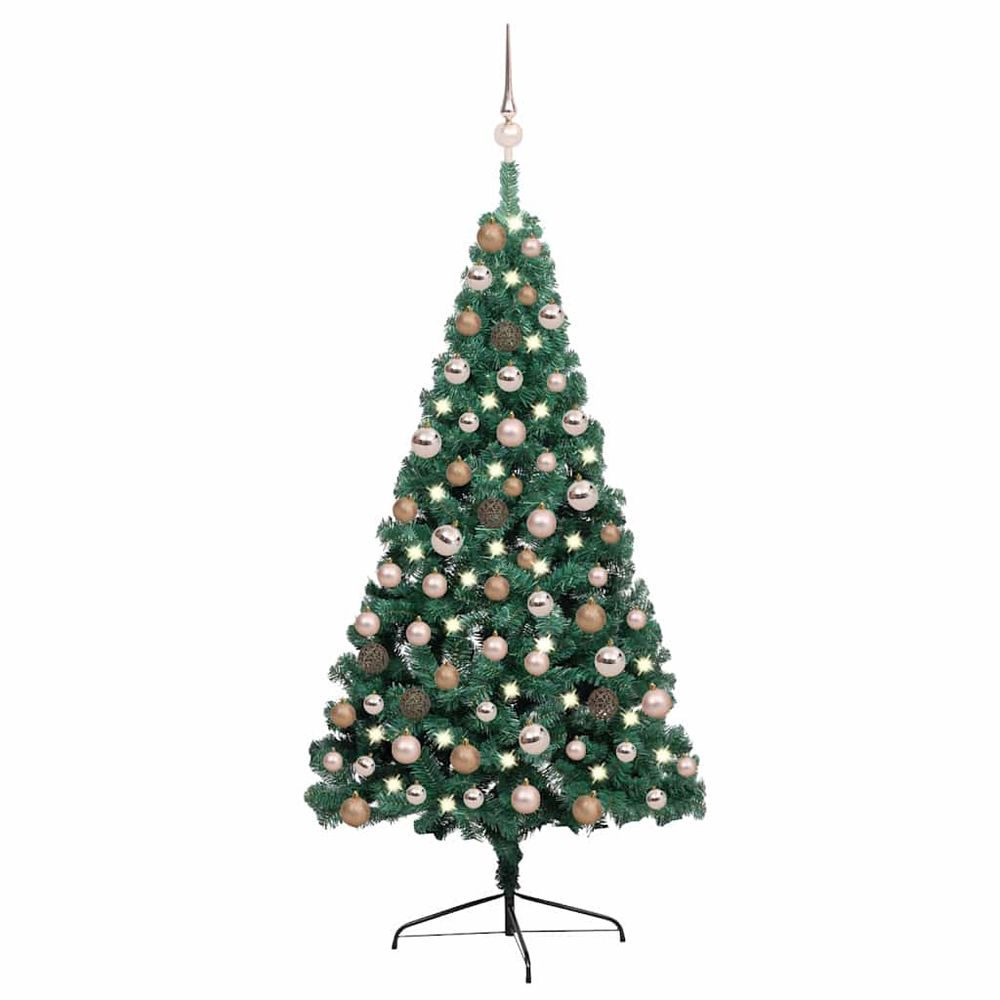 Demi sapin de noël mural pvc pré-éclairé pour petits espaces vert 120 cm