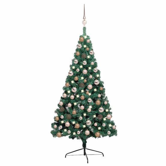 Demi sapin de noël mural pvc pré-éclairé pour petits espaces vert 120 cm
