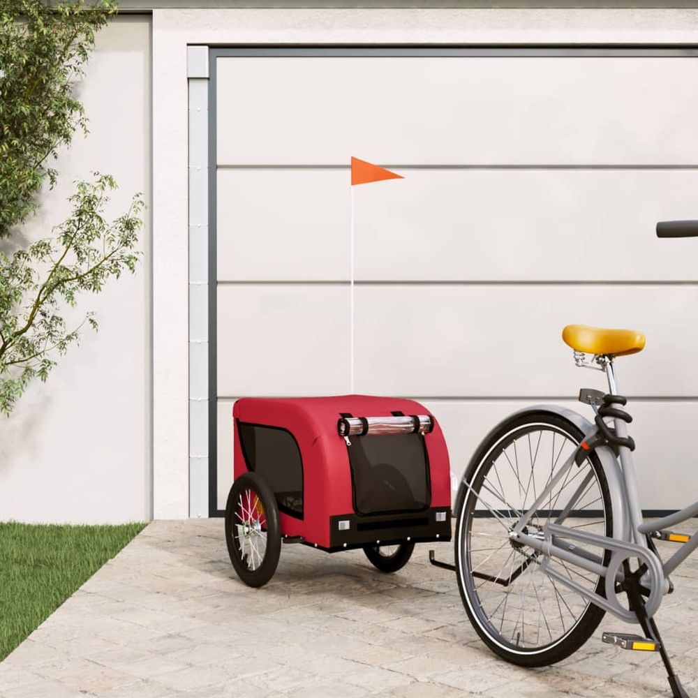 Remorque vélo pour chien tissu oxford et cadre fer pour balades rouge