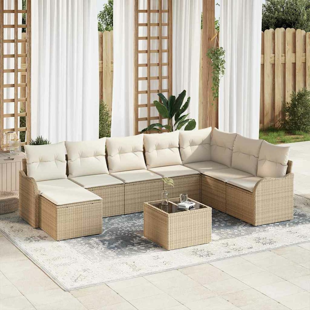 Ensemble de canapé de jardin 9 pcs beige poly rotin
