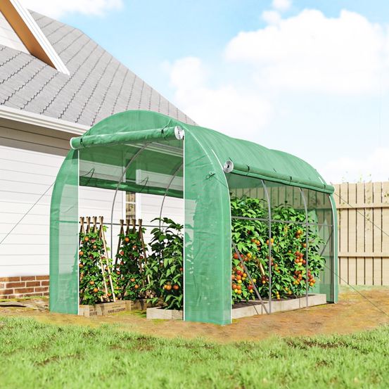 Serre tunnel de jardin acier galvanisé 296 x 196 x 200 cm verte housse pe 140 g/m² - comfortxl outdoor living