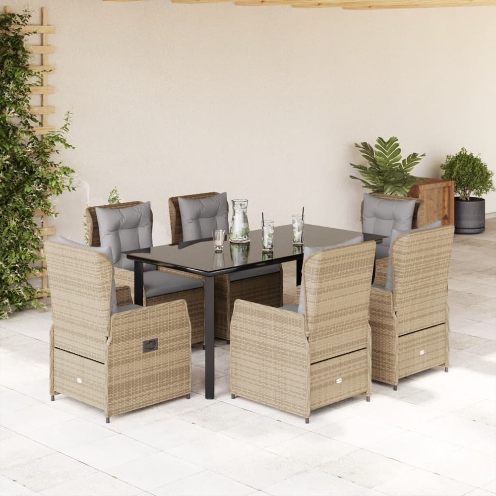 Ensemble à manger de jardin et coussins 7 pcs beige poly rotin