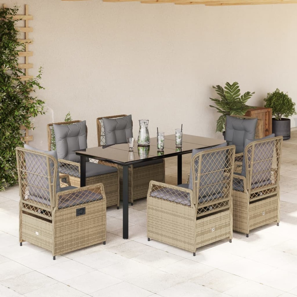 Ensemble à manger de jardin et coussins 7 pcs beige poly rotin