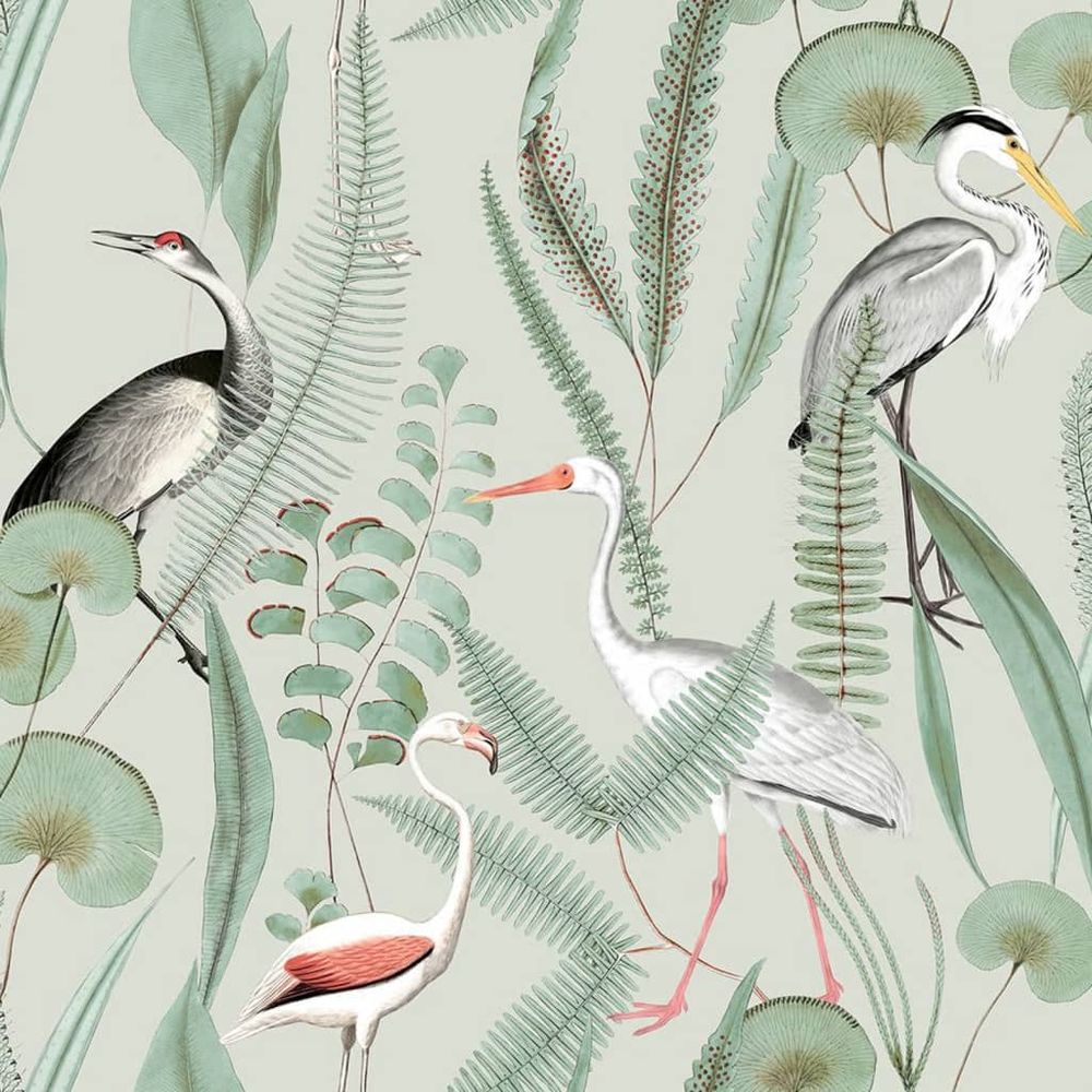 Papier peint flamingo menthe