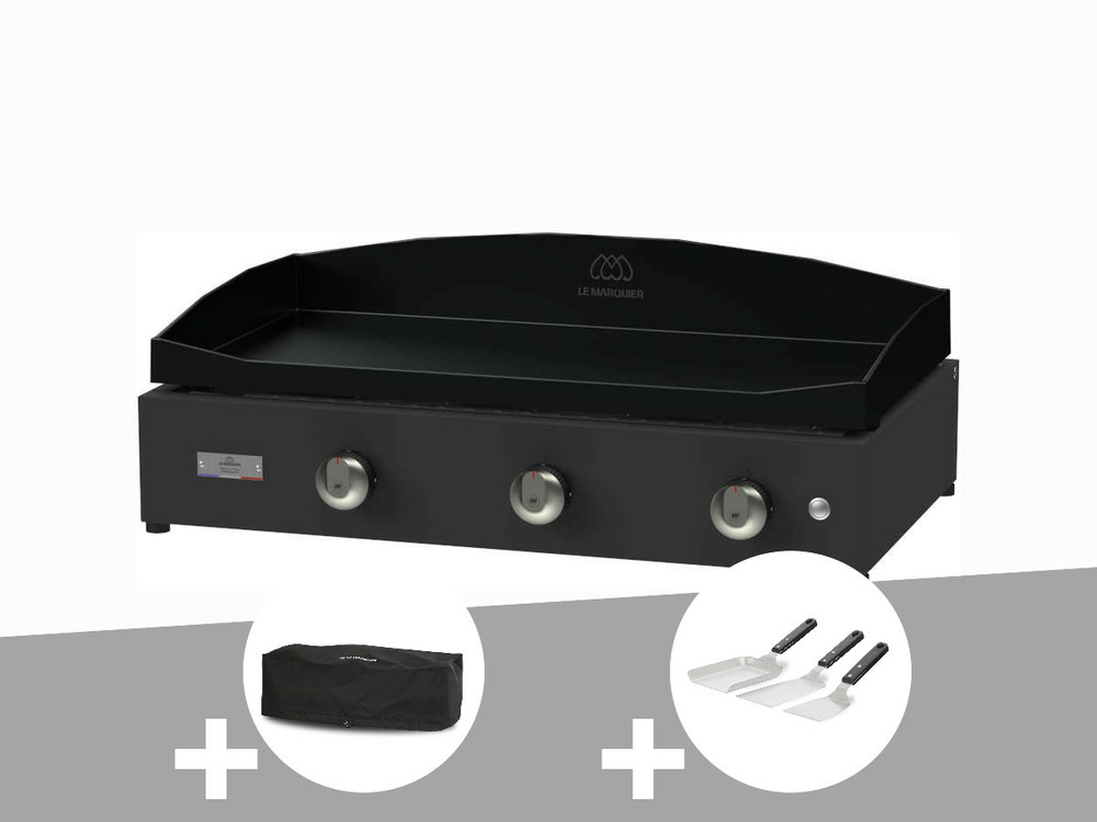 Plancha pure 375 noire gaz + housse de protection + kit 3 spatules