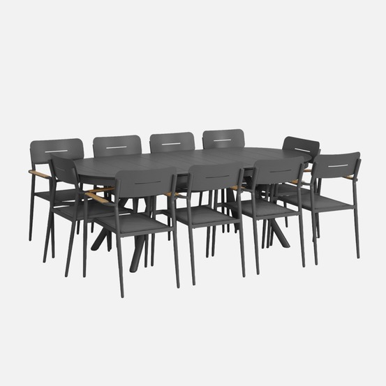 Table de jardin ovale extensible aluminium + 10 assises - metora / fira