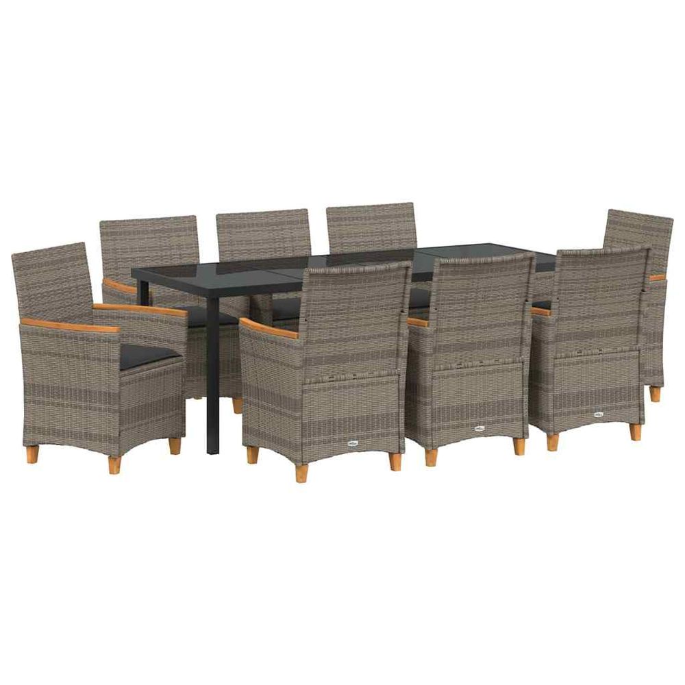 Ensemble de salle à manger pour jardin 9 pc gris polyrotin