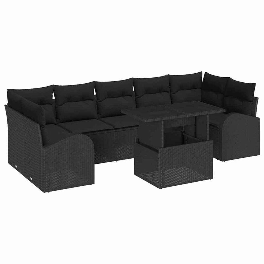 Ensemble de canapé de jardin 8 pièces noir poly rattan