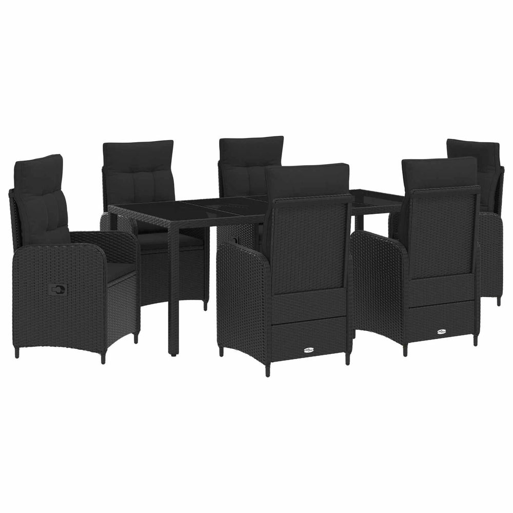 Ensemble de repas extérieur 7 pc noir polyrotin