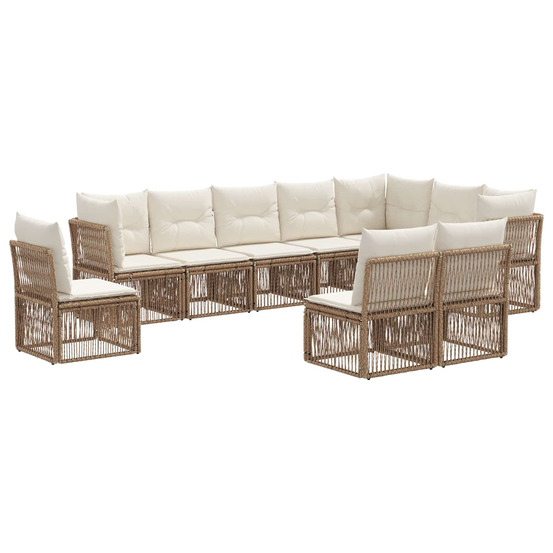 Ensemble de canapé de jardin 10 pcs beige polyrotin