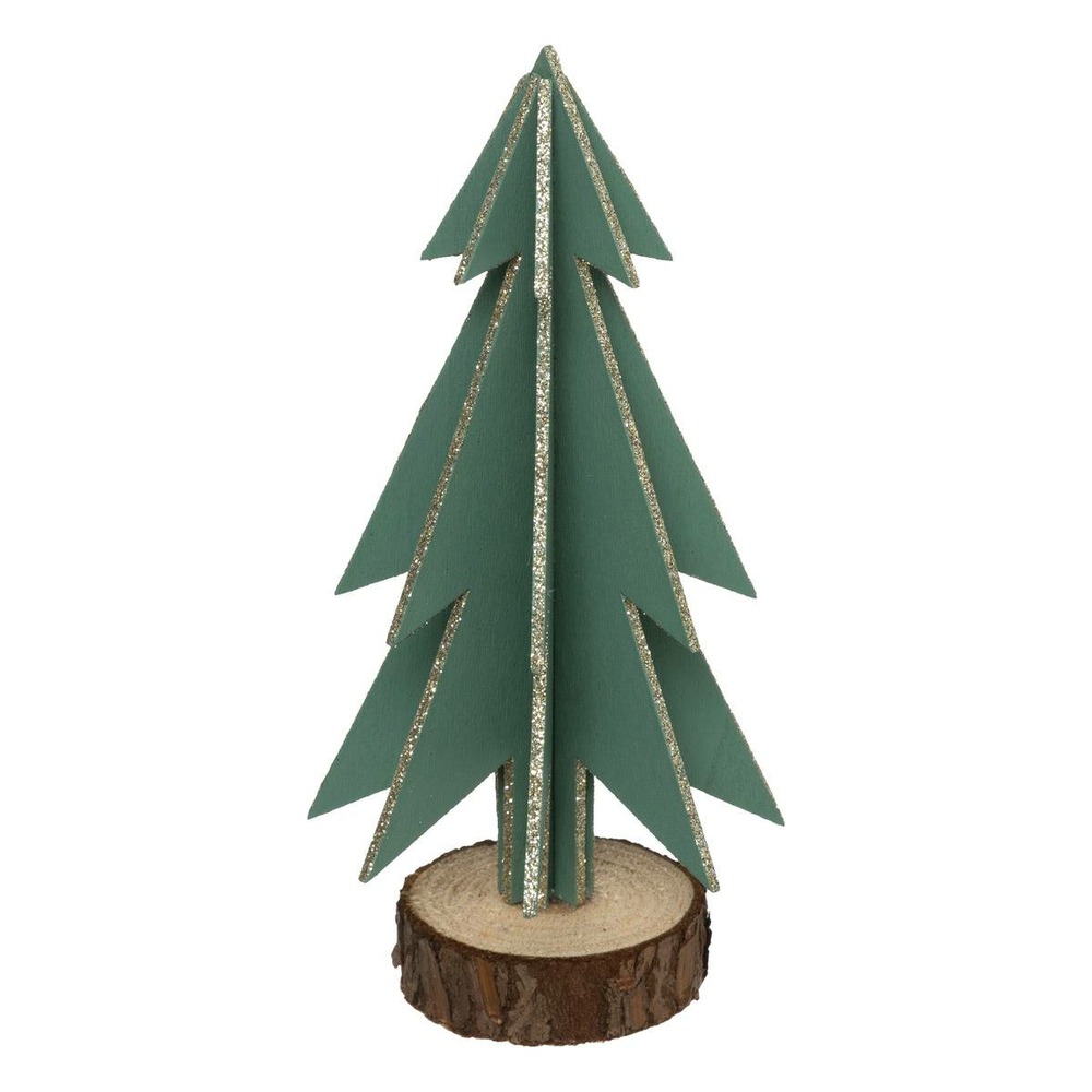 Sapin bois vert/dore h18cm