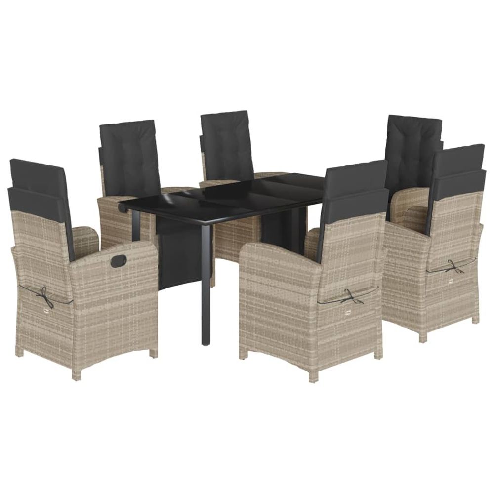 Ensemble à manger de jardin et coussins 7 pcs gris clair rotin