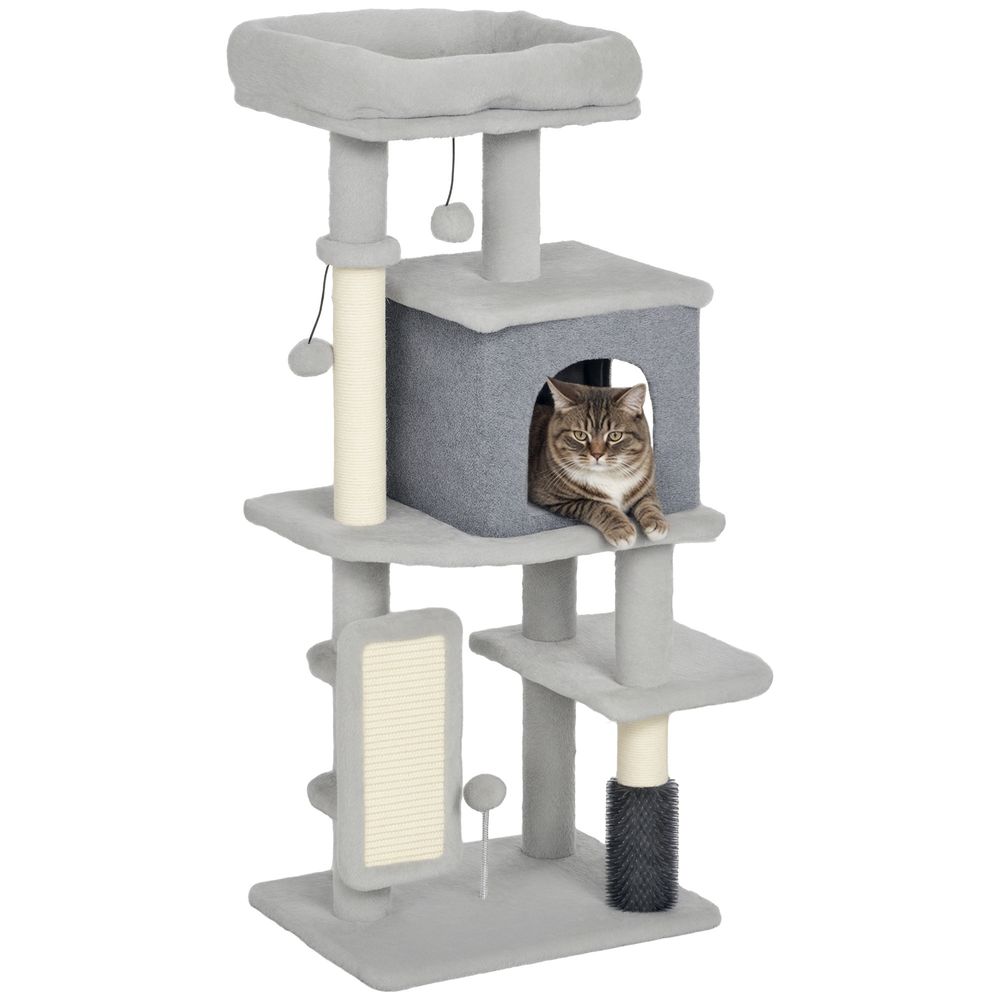 Arbre à chat panneaux de particules intérieur avec brosse de toilettage 104cm gris