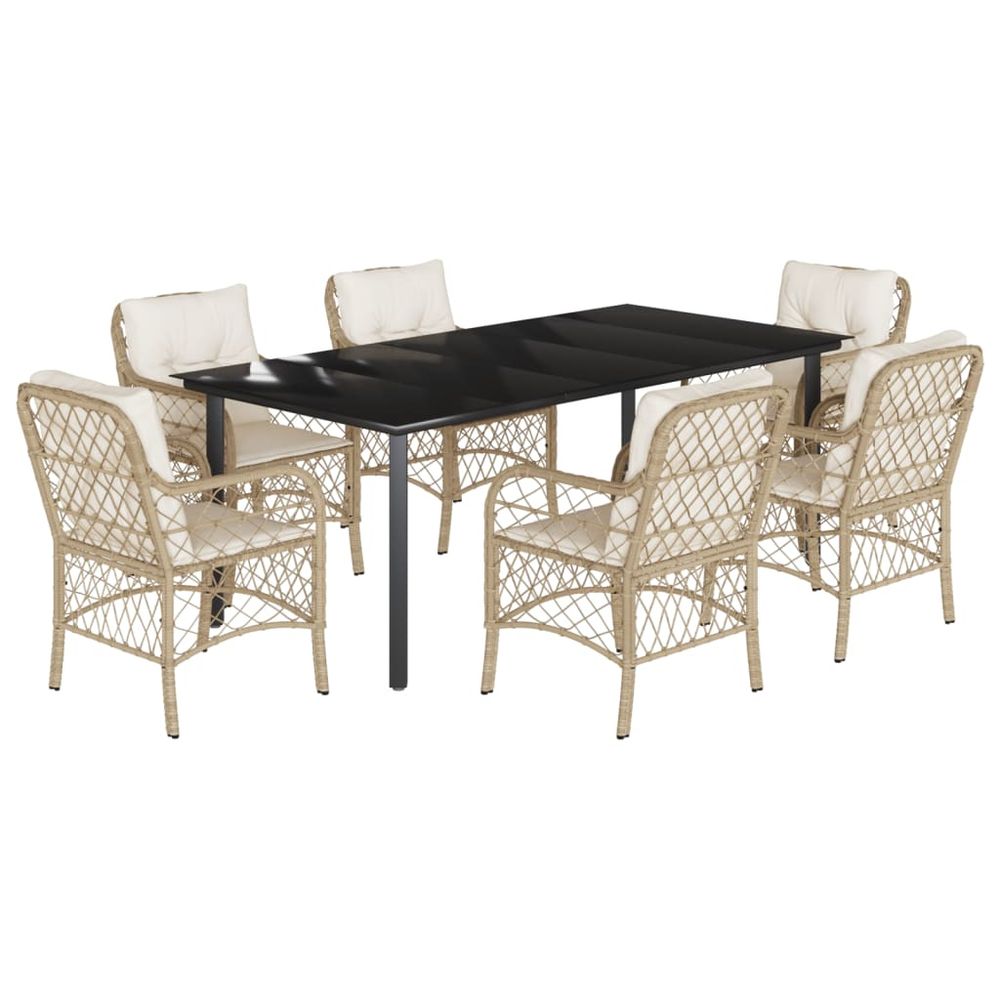 Ensemble à manger de jardin et coussins 7 pcs beige poly rotin