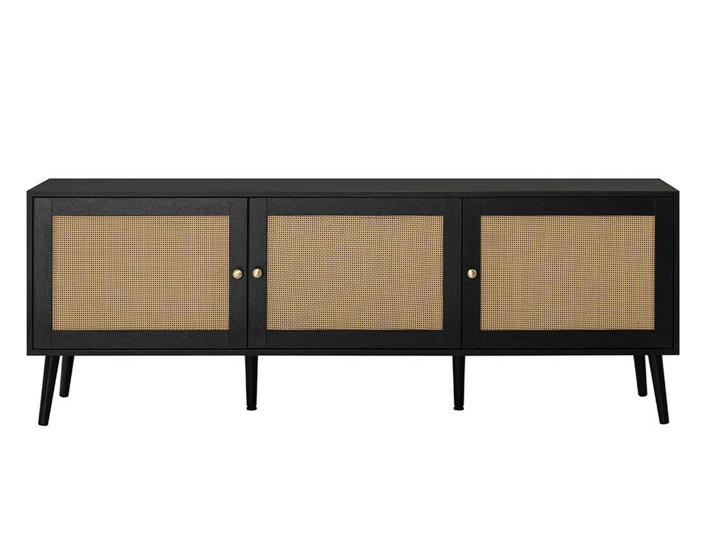 Goto - meuble tv - noir et cannage - 3 portes - 167 cm