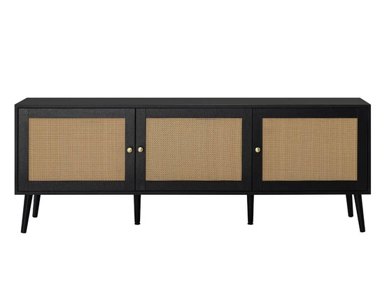 Goto - meuble tv - noir et cannage - 3 portes - 167 cm