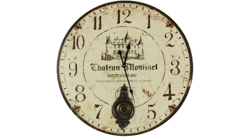 Horloge ancienne balancier château moulinet 58cm - bois - blanc