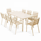 Ensemble table de jardin et 8 fauteuils en métal ivoire