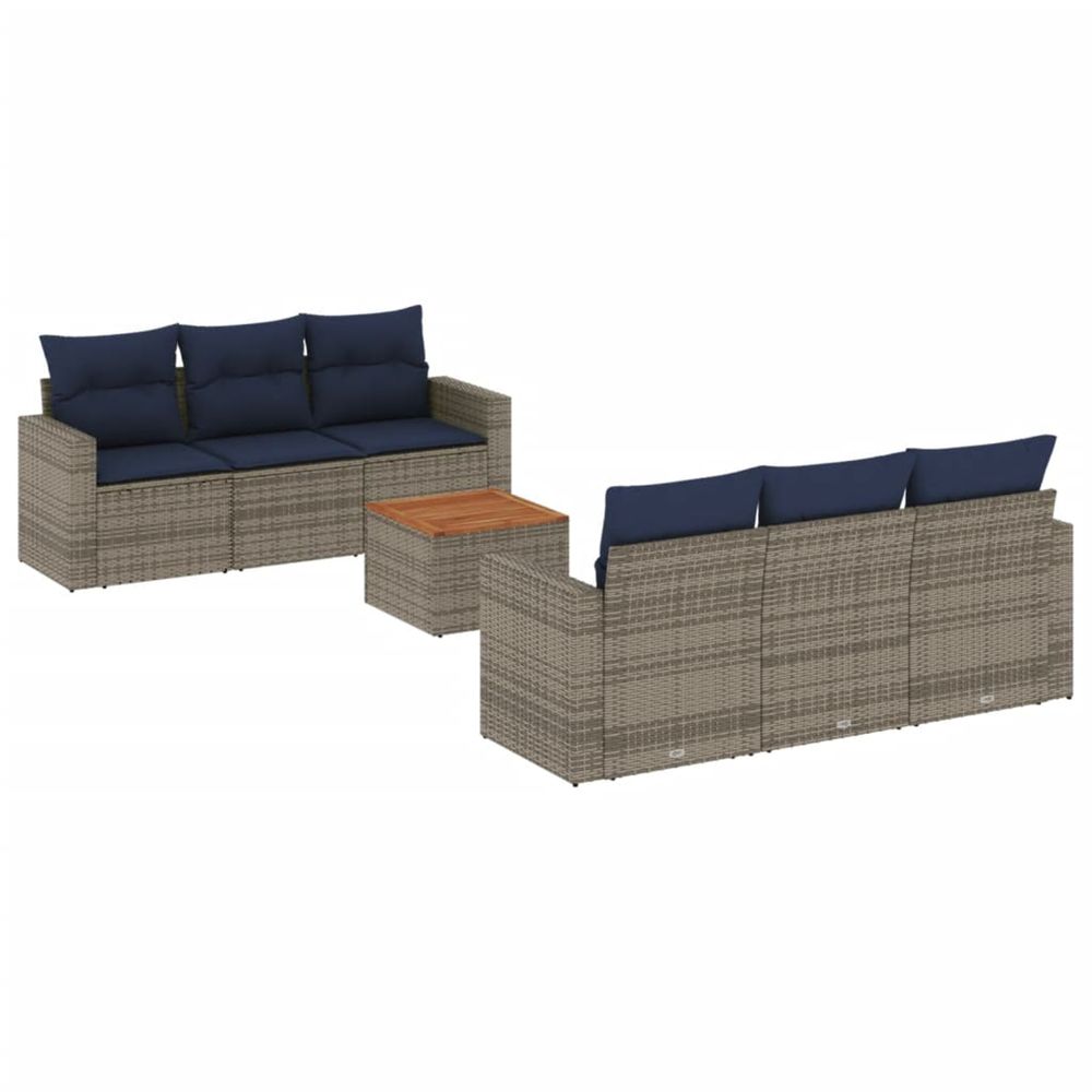 Salon de jardin 7 pcs avec coussins gris résine tressée