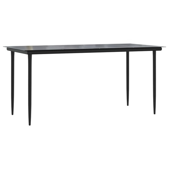 Table à dîner de jardin noir 160x80x74 cm acier et verre trempé
