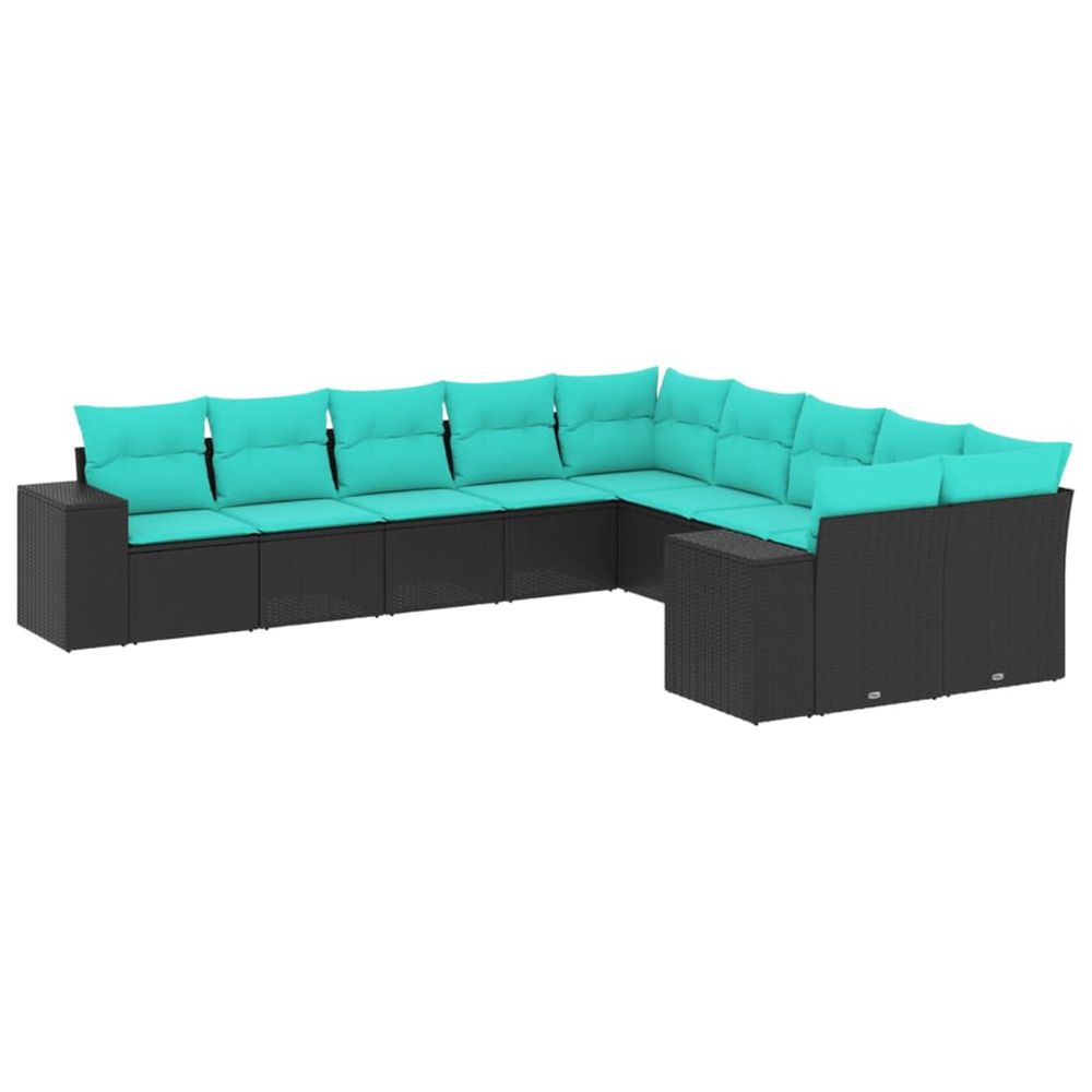 Salon de jardin 10 pcs avec coussins noir résine tressée