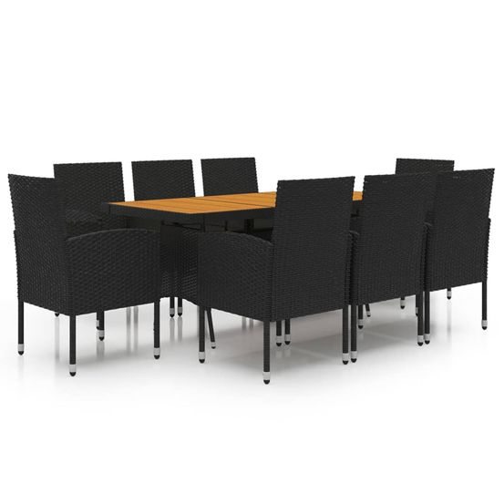Ensemble à manger d'extérieur 9 pcs résine tressée noir