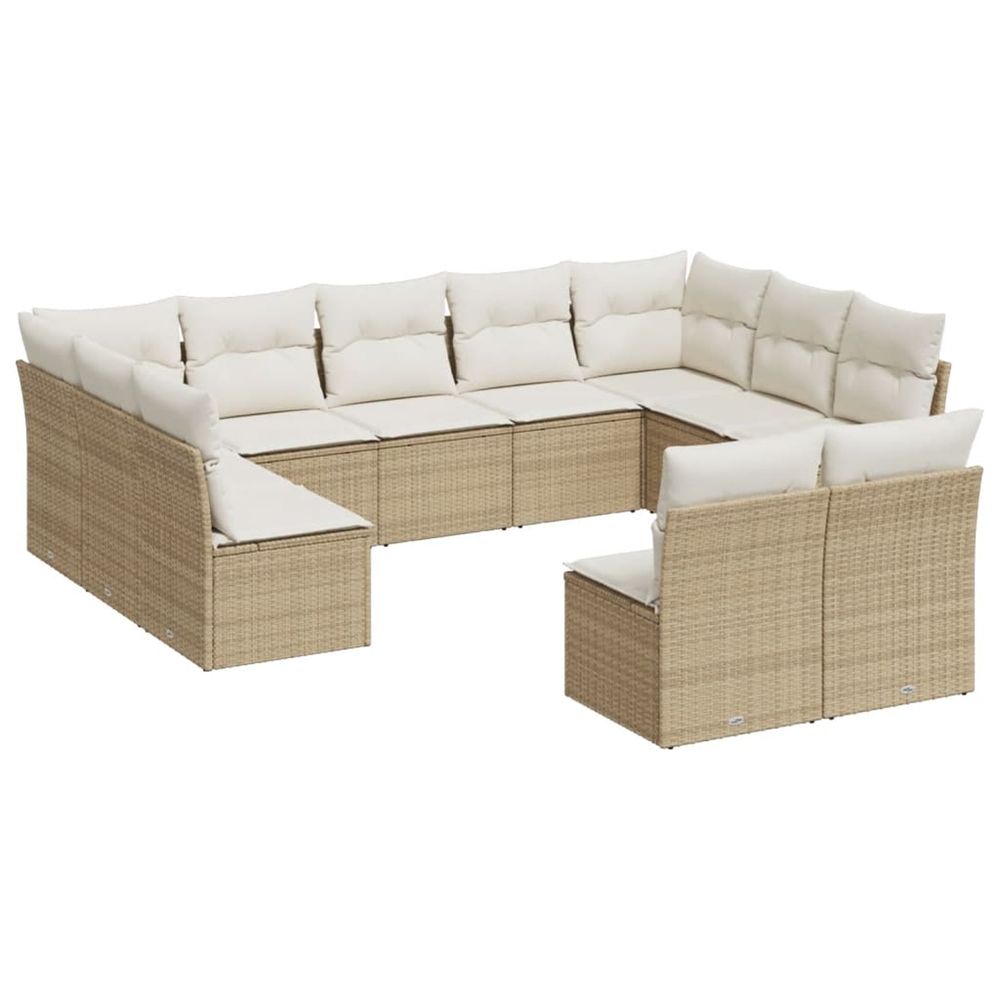 Salon de jardin 11 pcs avec coussins beige résine tressée