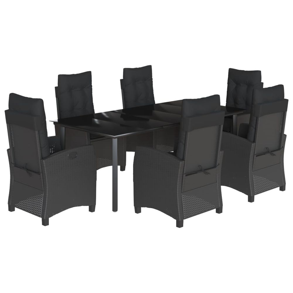 Ensemble à manger de jardin coussins 7pcs noir résine tressée