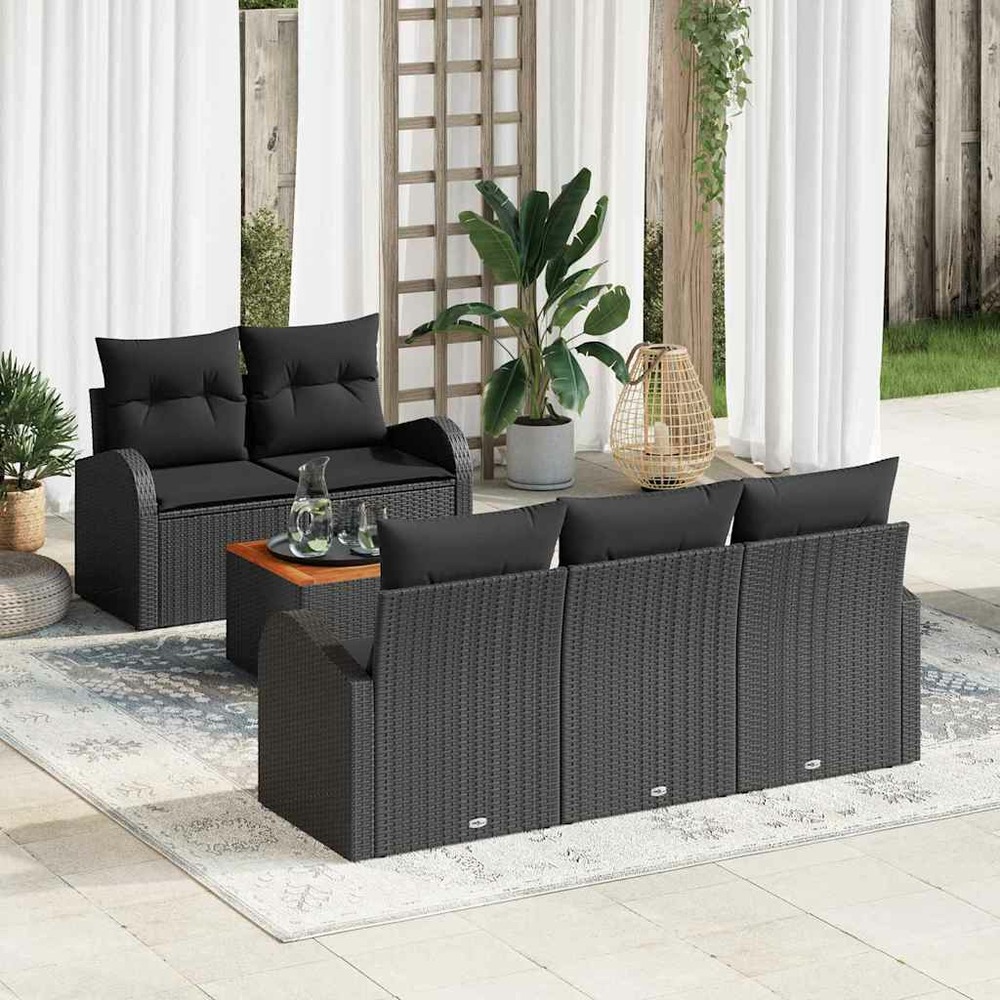 Ensemble de canapé de jardin avec stockage 6 pcs noir polyrotin