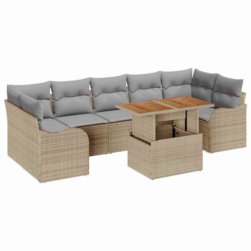 Ensemble de canapé de jardin 8 pc beige poly rotin