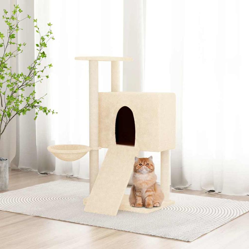 Arbre à chat compact en sisal avec niche hamac et échelle pour chat crème 96 cm