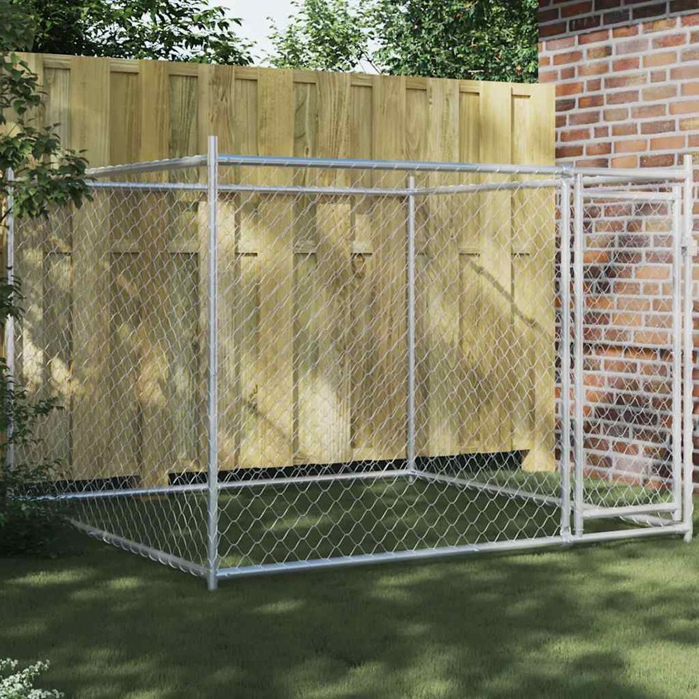 Cage pour chien 2x2x1,5m en acier galvanisé avec porte sécurisée gris