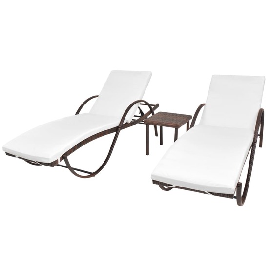 Lot de 2 transats chaise longue bain de soleil lit de jardin terrasse meuble d'extérieur avec table résine tressée marron 02_