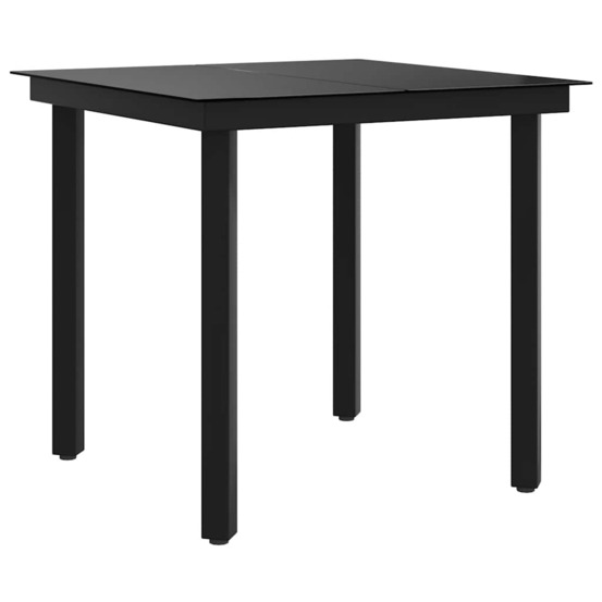 Table à dîner de jardin noir 80x80x74 cm acier et verre