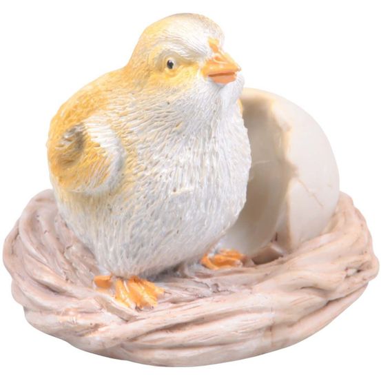 Poussin avec oeuf cassé en résine 10 x 9 x 11 cm