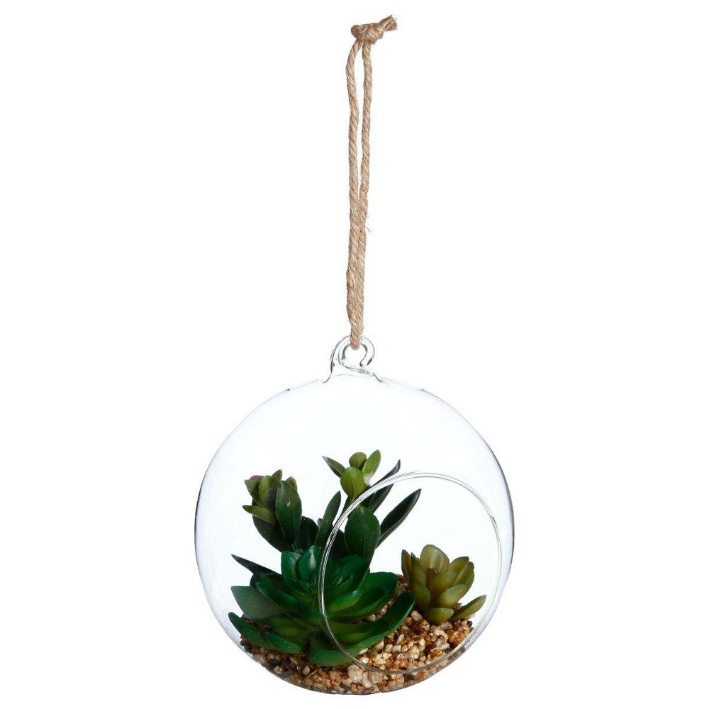Plante artificielle en boule - pot en verre - h17 cm