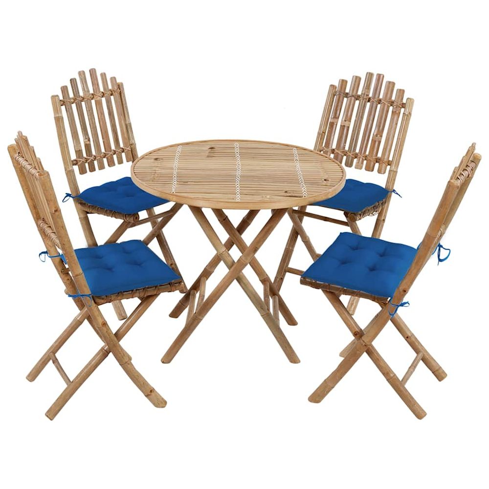 Ensemble à manger d'extérieur pliable 5pcs avec coussins bambou