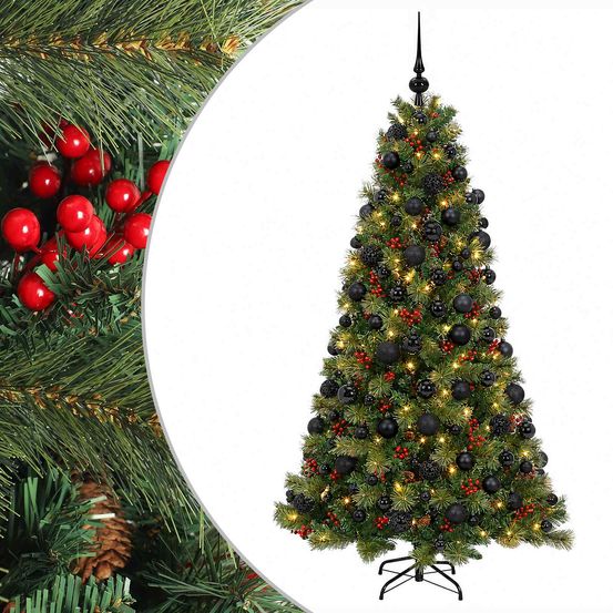 Sapin de noël artificiel avec boules 180 cm 300 led blanc chaud