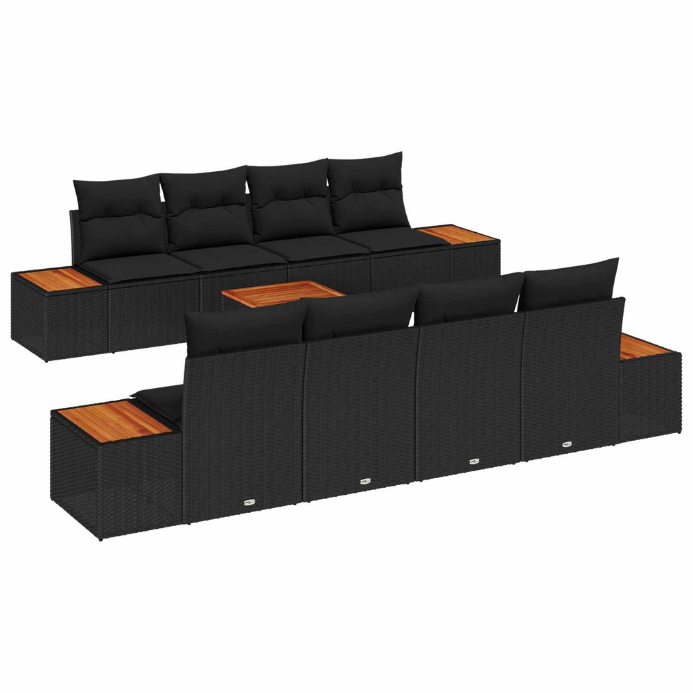Ensemble de canapé de jardin avec coussin 9 pcs noir poly rotin