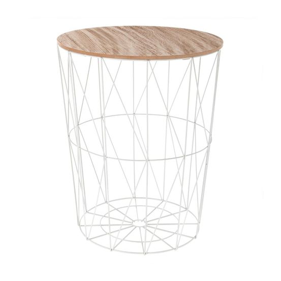 Table à café en métal blanc et plateau en bois h 57 cm