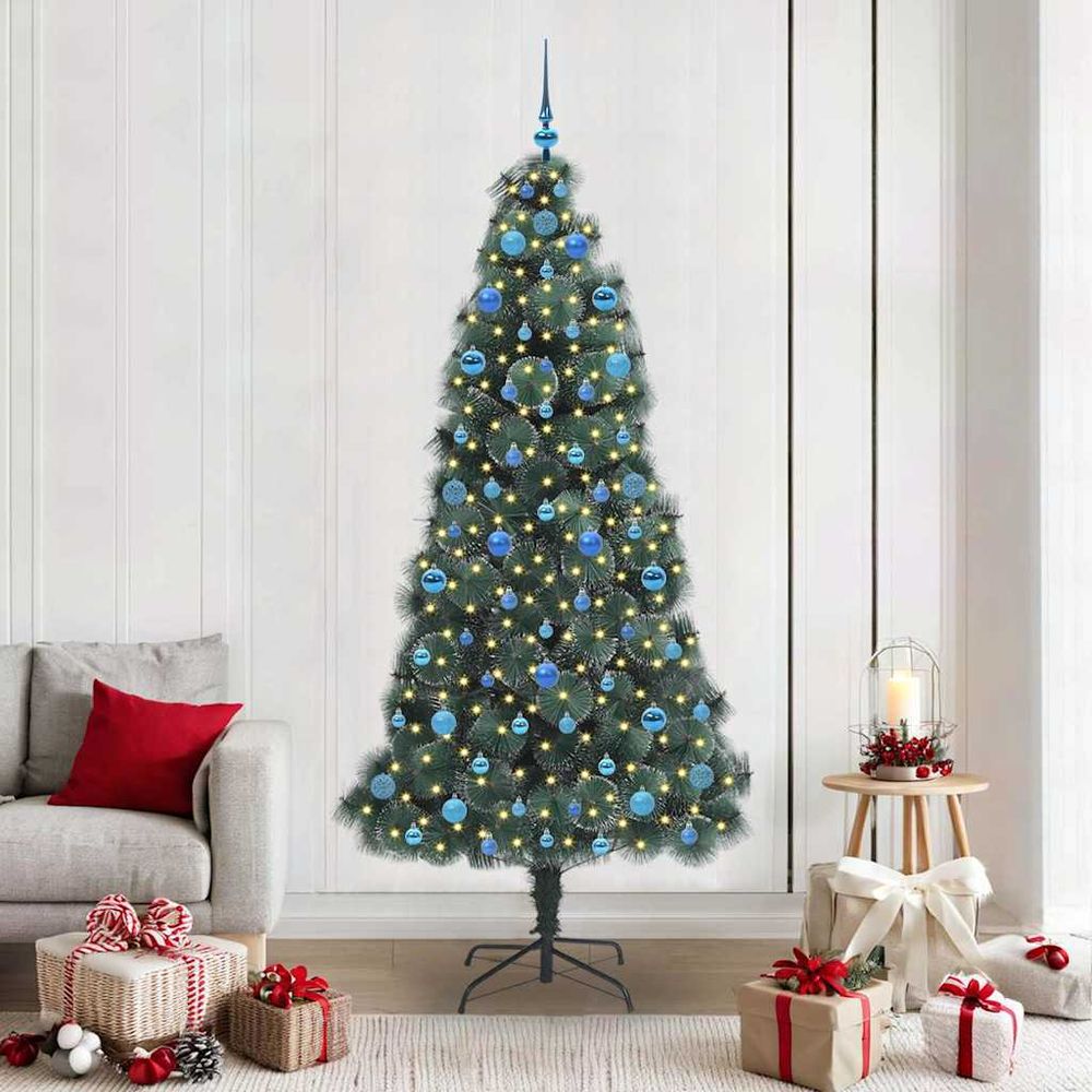 Arbre de noël artificiel moderne vert, lumineux avec 300 led et décorations incluses