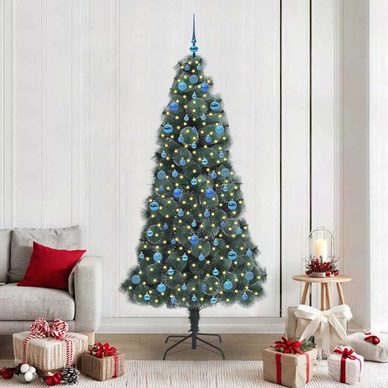 Arbre de noël artificiel moderne vert, lumineux avec 300 led et décorations incluses