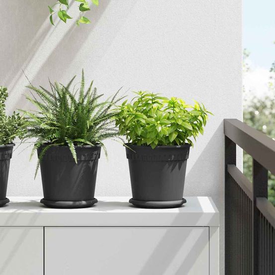 Lot 6 pots de plantes plastique pour intérieur et extérieur avec drainage noir 19x16cm