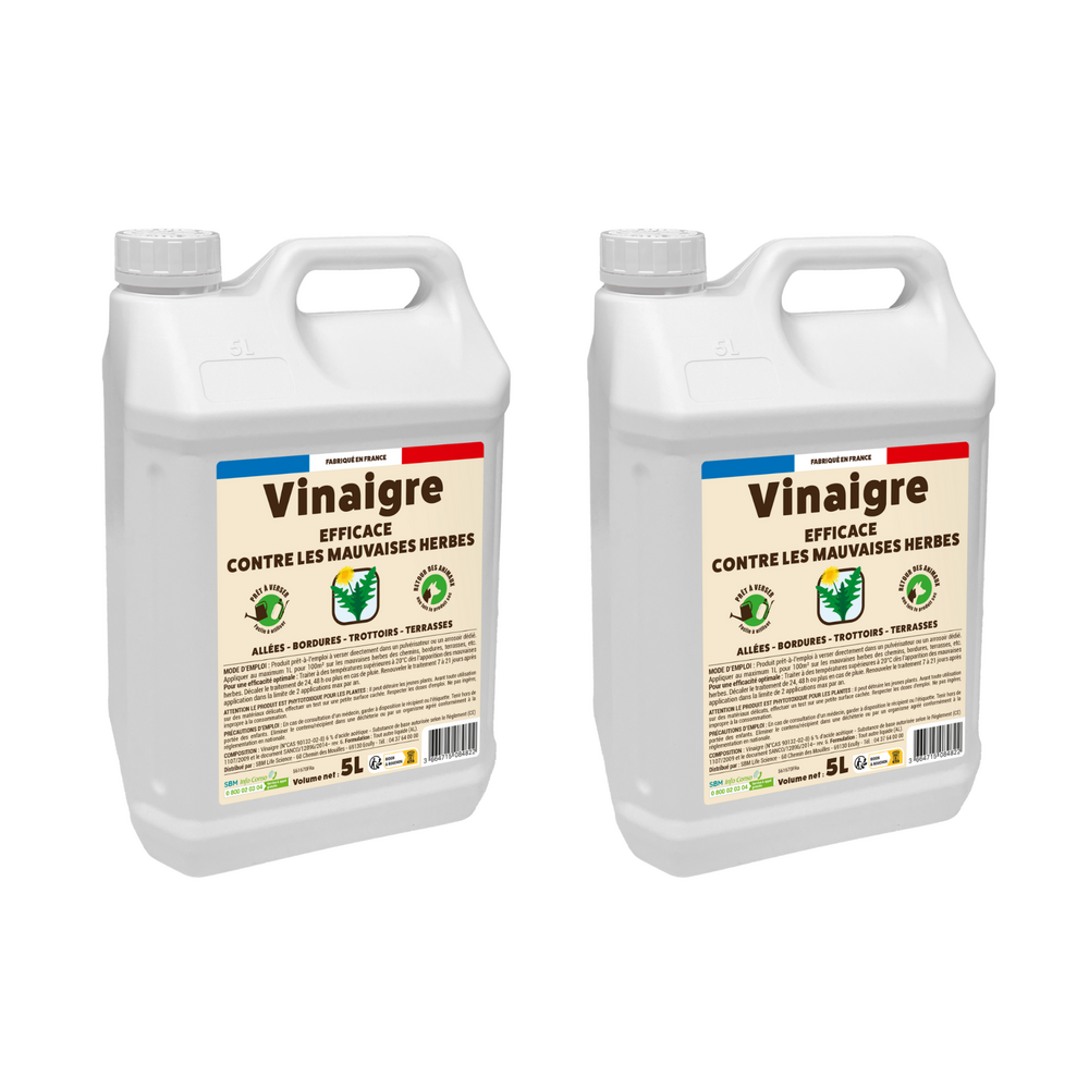 2 vinaigres désherbants - prêt a verser - grand format - 2x5l - efficace contre les mauvaises herbes - substance de bases vinpav5x2