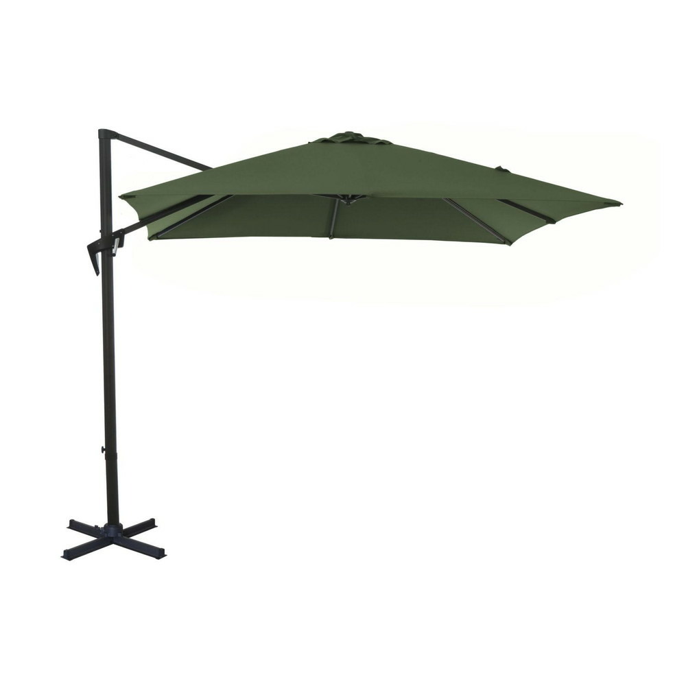Parasol de jardin déporté roma kaki - à manivelle 3 x 4 m en alu/acier
